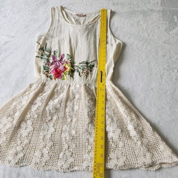 Ana Rosa Embellished Dress Womens Small‎ Floral Fairy Cottage Crochet Painted 3D - Picture 12 of 16
